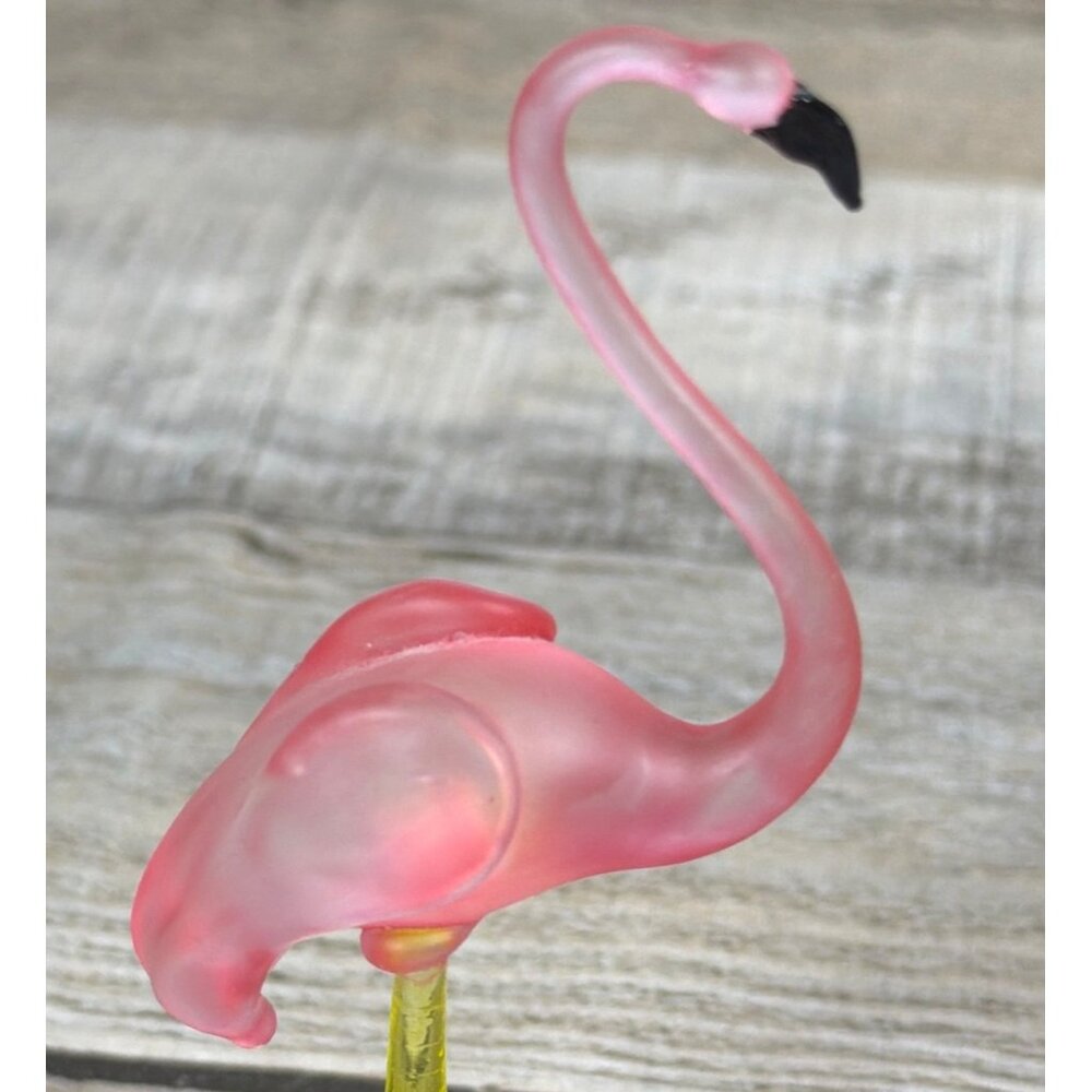 Vintage Pink Flamingo Hand Blown Frosted Art Glass Mirror Base Repair or Parts - Picture 11 of 12